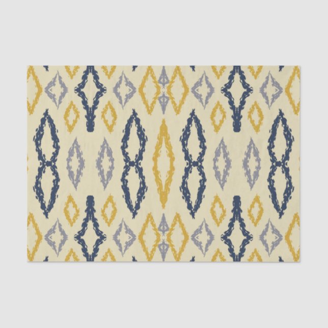 Papel De Seda Padrão Amarelo Azul Ikat marroquino (Frente )