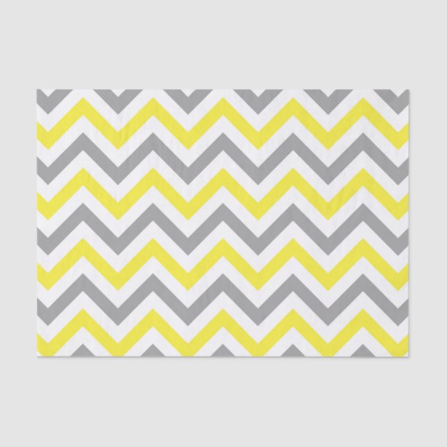 Papel De Seda Padrão Amarelo, Cinza Escura Grande Chevron ZigZag (Frente )