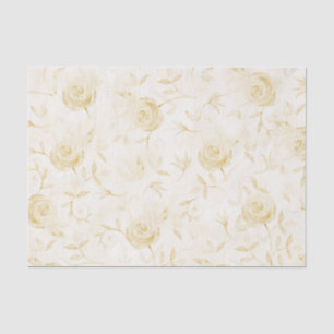 Papel De Seda Padrão Amarelo-Rosa Floral Elegante