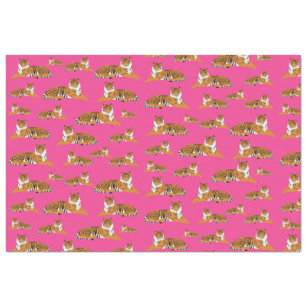 Papel De Seda Padrão Animal do Tigre Laranja Cor-de-rosa