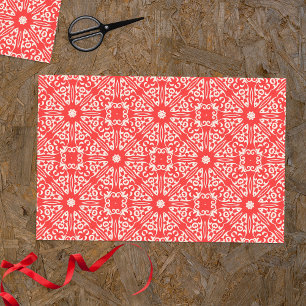 Papel De Seda Padrão arábico vermelho e barroco branco, vermelho