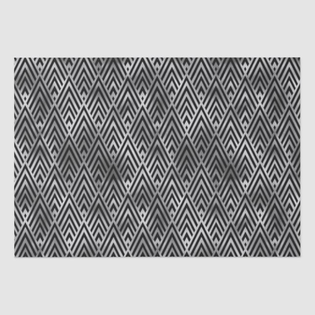 Papel De Seda Padrão Art Déco de Diamante com Chevron de Prata E (Frente )