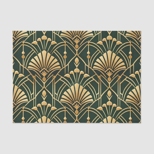 Papel De Seda Padrão Art Déco em Ouro Esmeralda (Frente )