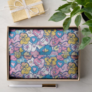 Papel De Seda Padrão Artístico de Corações Doodle Retro Fofo 