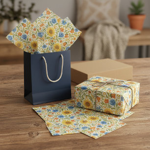 Papel De Seda Padrão Artístico Floral de Folhas Coloridas Sicili