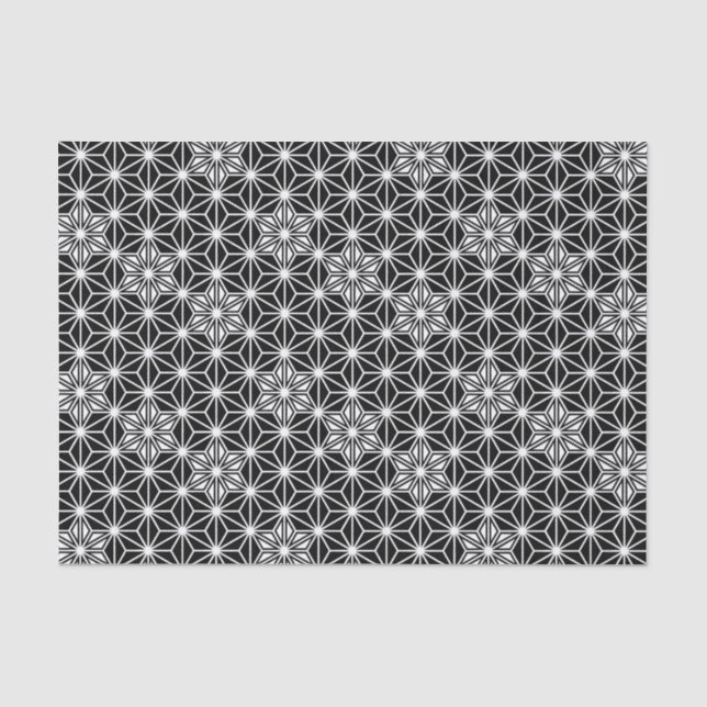 Papel De Seda Padrão Asanoha japonês - preto e branco (Frente )