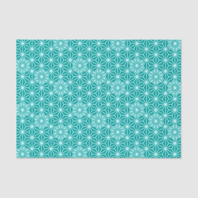 Papel De Seda Padrão Asanoha japonês - turquesa (Frente )