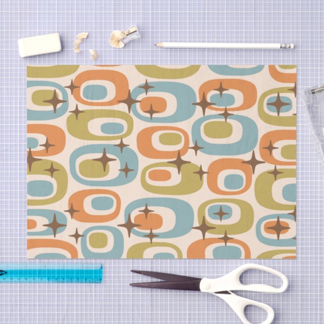 Papel De Seda Padrão Atômico Moderno de Meados do Século (Arte )