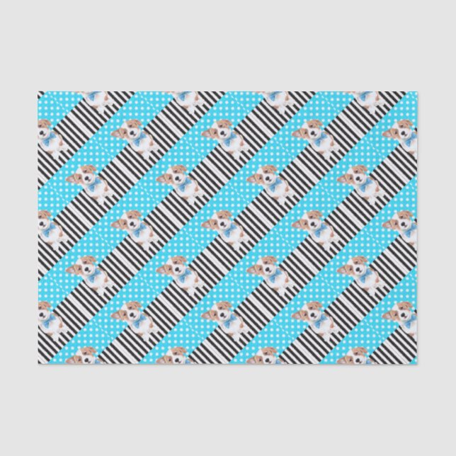Papel De Seda Padrão Azul Corgi (Frente )