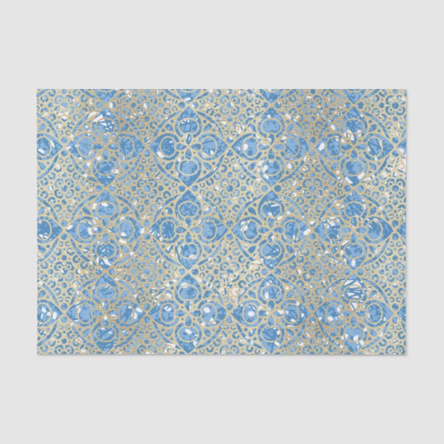 Papel De Seda Padrão azul e dourado (Frente )