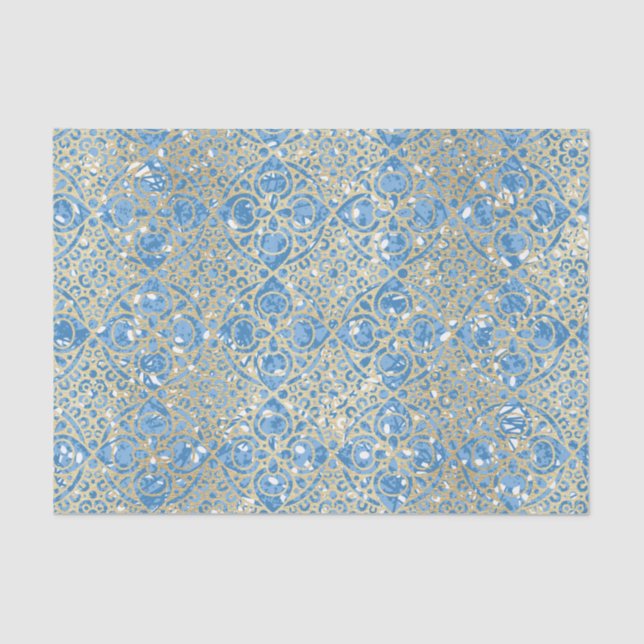 Papel De Seda Padrão azul e ouro (Frente )