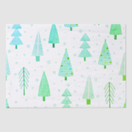 Papel De Seda Padrão Azul Turquesa das Árvores de Natal Costeira