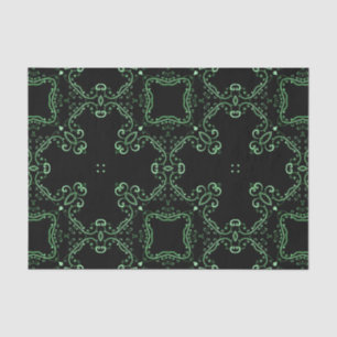 Papel De Seda Padrão Barroco Preto e Verde Vintage