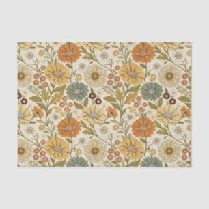 Papel De Seda Padrão Boho de Flores de Margarida Amarela Laranja