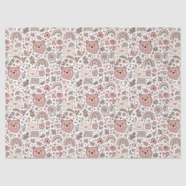 Papel De Seda Padrão Boho de Urso de Pelúcia Escandinavo (Frente )
