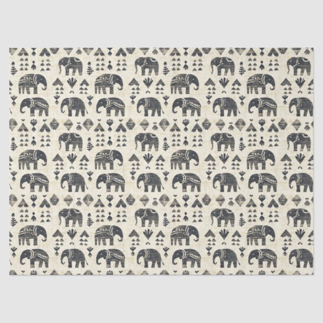 Papel De Seda Padrão Boho Elefante Tribal (1) (Frente )