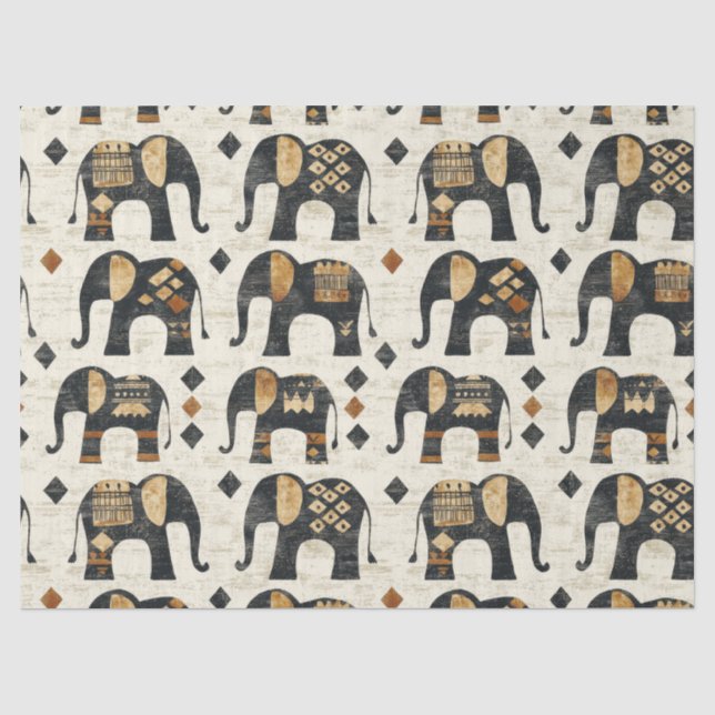 Papel De Seda Padrão Boho Elefante Tribal (2) (Frente )
