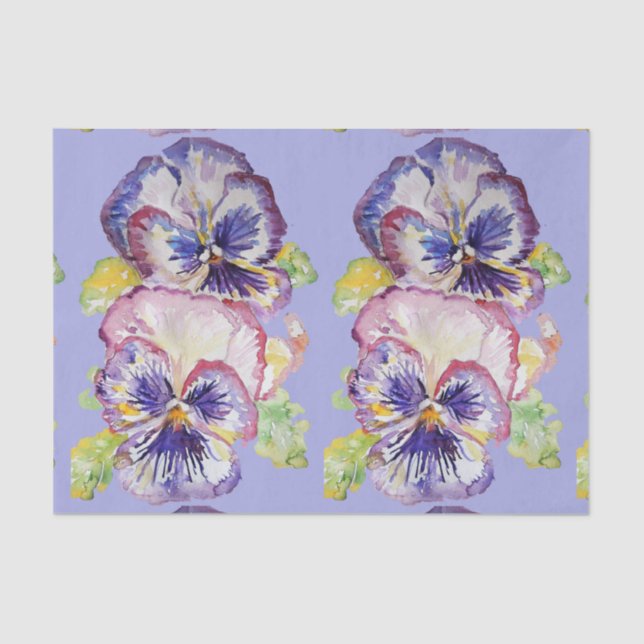 Papel De Seda Padrão bonito de Lavanda Floral da Flor Pansy (Frente )