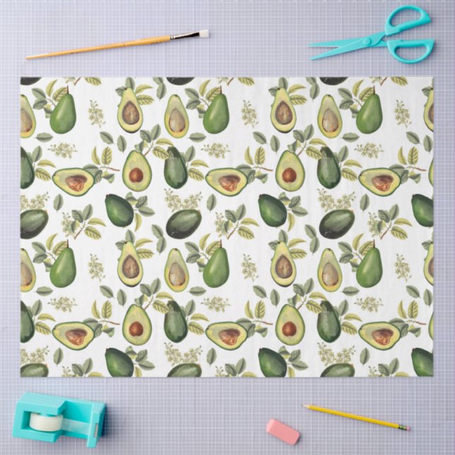 Papel De Seda Padrão Botânico Avocado Por Aquarela (Arte )