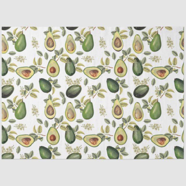 Papel De Seda Padrão Botânico Avocado Por Aquarela (Frente )