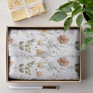 Papel De Seda Padrão Botânico Boho de Flor Silvestre com Aquarel
