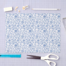 Padrão Botânico Boho Floral Branco Azul Caprichoso