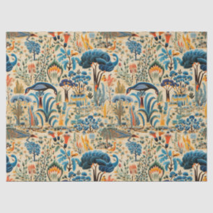 Papel De Seda Padrão Botânico de Aves Exóticas Chinoiserie (6)