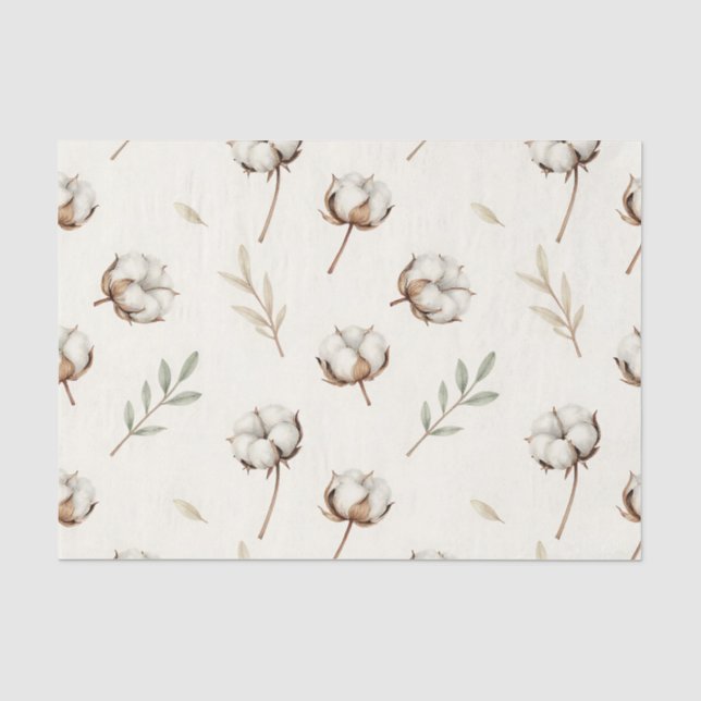 Papel De Seda Padrão Botânico de Flor de Algodão Macio (Frente )