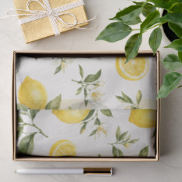 Papel De Seda Padrão Botânico de Flor de Limão em Aquarela Elega