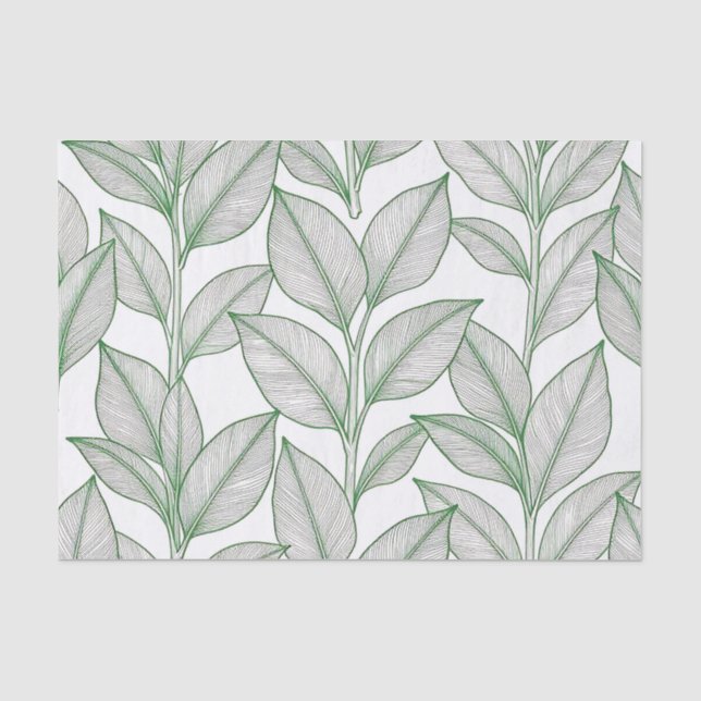 Papel De Seda Padrão Botânico de Folha de Louro Verde (Frente )