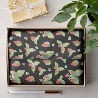 Papel De Seda Padrão Botânico de Morango em Aquarela Fofa