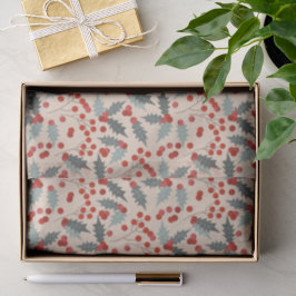 Papel De Seda Padrão Botânico de Natal Moderno Holly Berry
