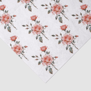 Papel de seda padrão botânico de rosas em aquarela
