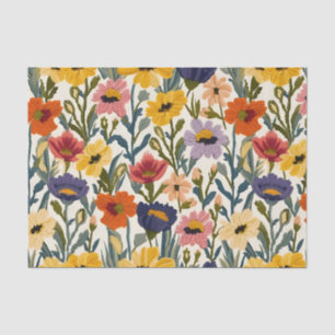 Papel De Seda Padrão Botânico de Tricô Cores Pastel Vintage