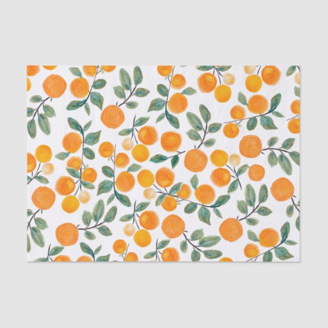 Papel De Seda Padrão Botânico do Citro Laranja bonito (Frente )