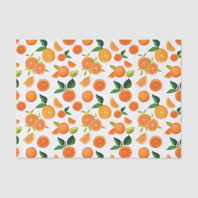 Papel De Seda Padrão Botânico do Citrus Laranja (Frente )