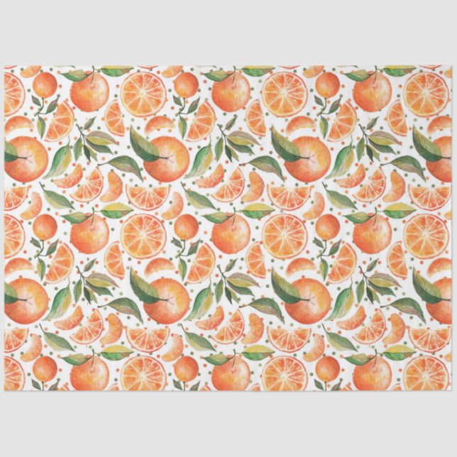 Papel De Seda Padrão Botânico do Citrus Laranja Aquarela (Frente )