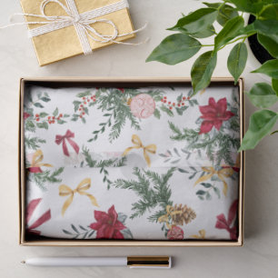 Papel De Seda Padrão Botânico Elegante de Natal