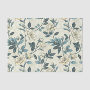 Papel De Seda Padrão Botânico Floral Azul Vintage (6)