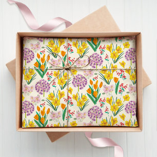 Papel De Seda Padrão Botânico Floral Bonito de Primavera