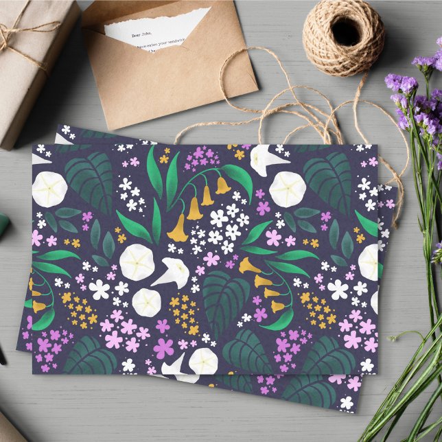 Papel De Seda Padrão Botânico Floral do Jardim da Lua Noturna (Moon Garden Floral Tissue Paper)