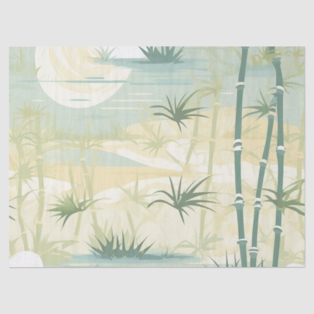 Papel De Seda Padrão Botânico Floresta de Bambu Zen (5) (Frente )