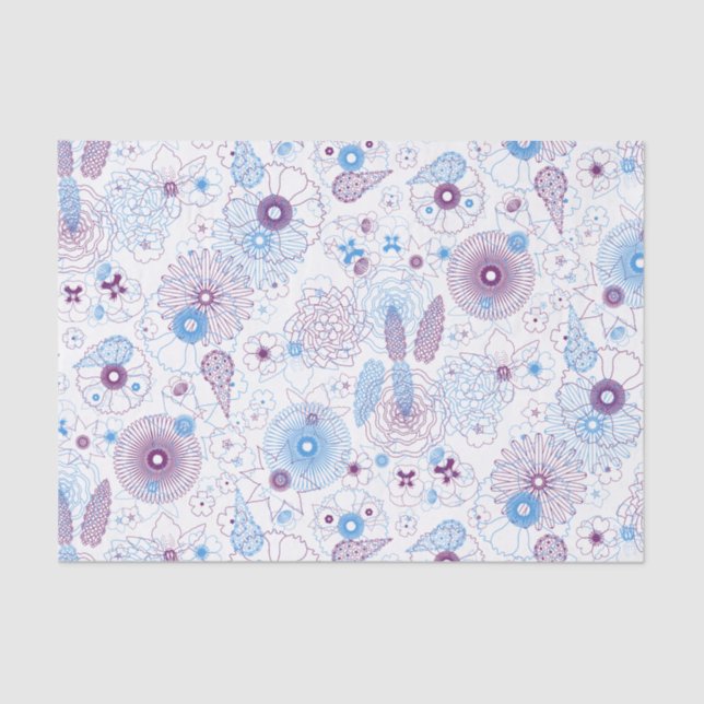 Papel De Seda Padrão Botânico Mínimo Moderno Azul e Roxo (Frente )