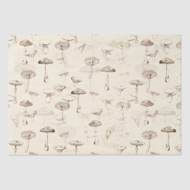 Papel De Seda Padrão Botânico Vintage Beige Mushroom (Frente )