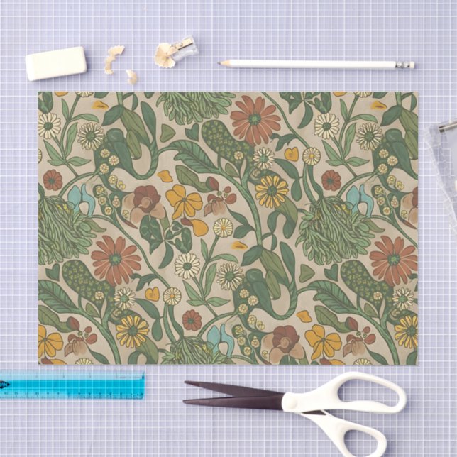 Papel De Seda Padrão botânico vintage contínuo (Arte )