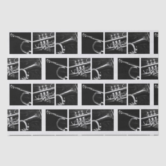 Papel De Seda Padrão branco e preto de trompete antigo para músi (Frente )