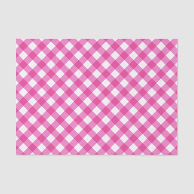 Papel De Seda Padrão Branco E Rosa Quente De Gingham (Frente )