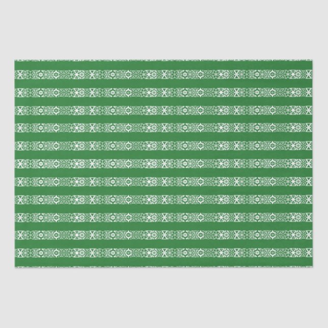 Papel De Seda Padrão branco verde-claro de renda listrada Natal (Frente )