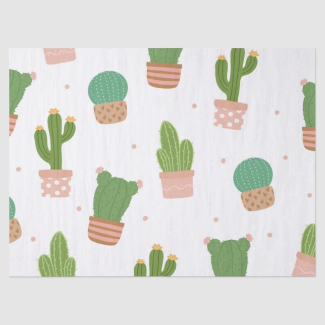 Papel De Seda Padrão Cactus Cute (Frente )