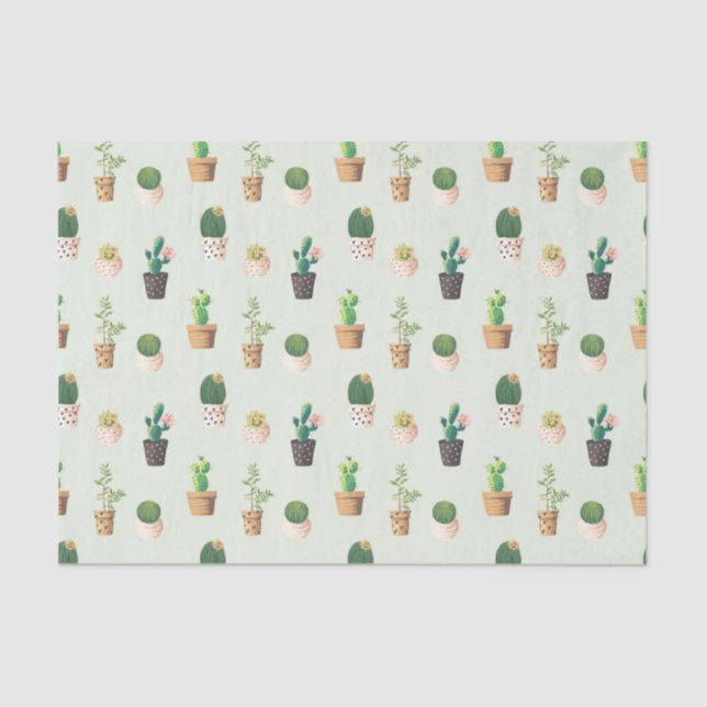 Papel De Seda Padrão Cactus - Planta Suculenta (Frente )